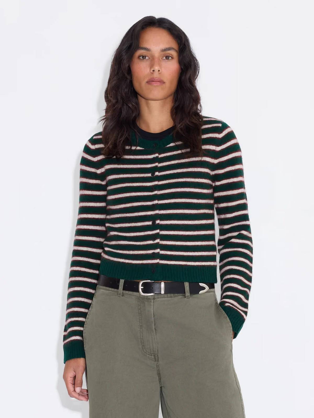 Mia Stripe Cardigan  Green Stripe