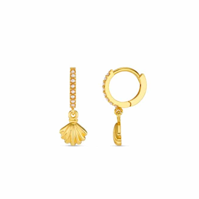Pearl & Shell Micro Hoop Earrings Pale Gold
