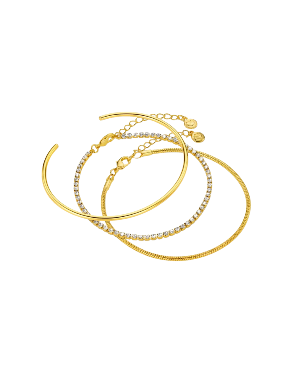 Fine Tennis Bracelet Snake Chain & Bangle Wrist Pack Pale Gold