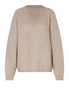Second Female Brook Knit Oversize V-Neck Oxford Tan - hvittrad.no