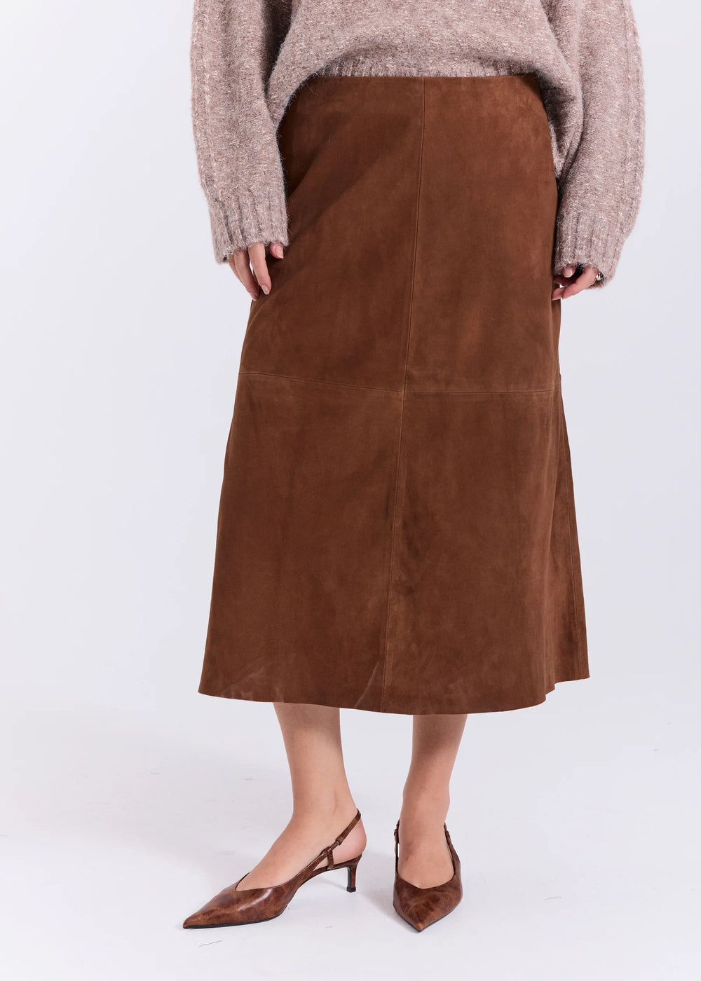 Nathalio Suede Midi Skirt Caramel Brown