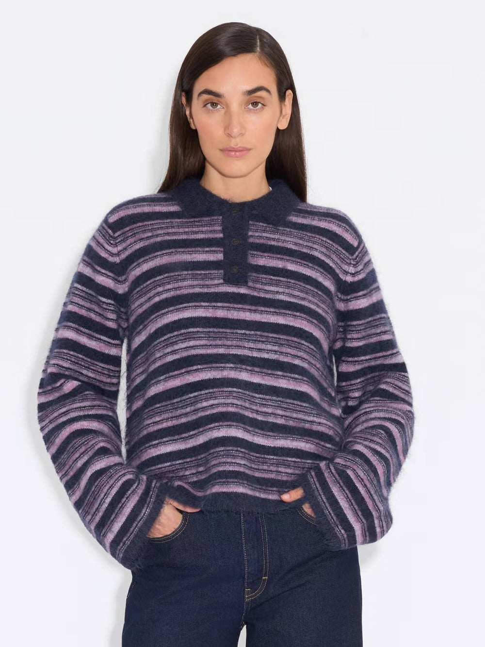Olivia Wool Polo Sweater Lilac mix