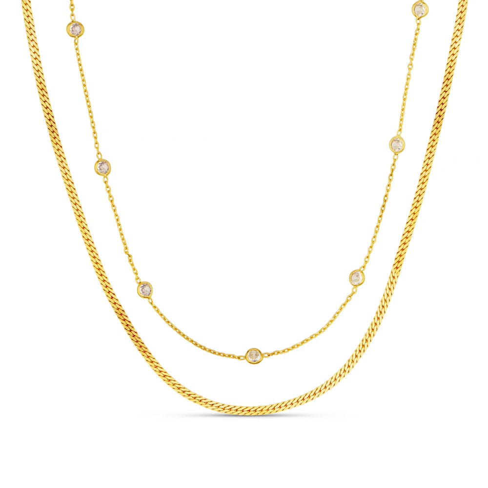 Stationed Crystal & Snake 2-Row Necklace