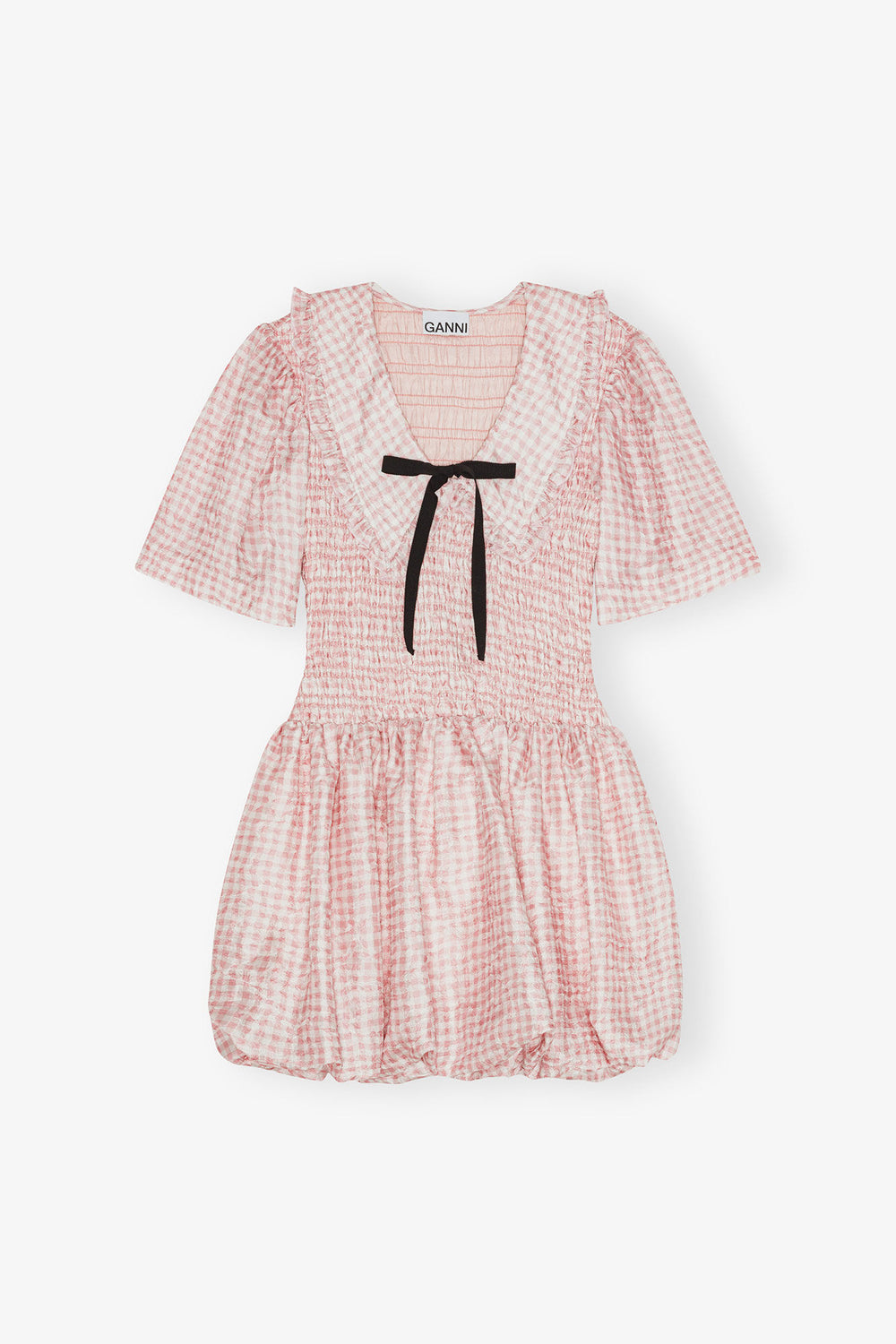Shibori Pleat Mini Smock Bubble Dress Bleached Mauve
