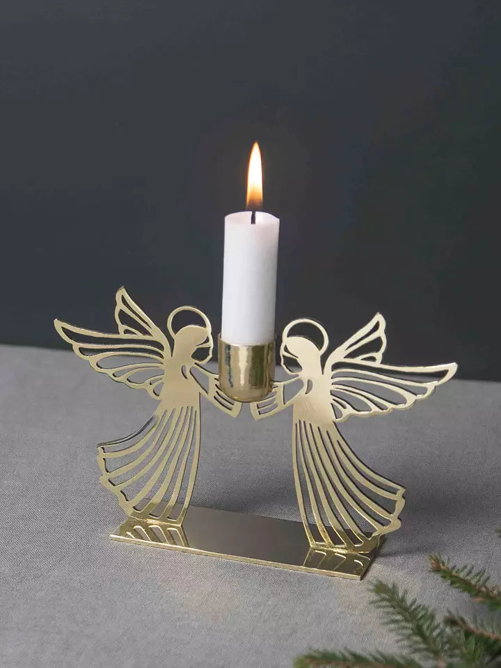 Candle Holder Flying Angel Gold
