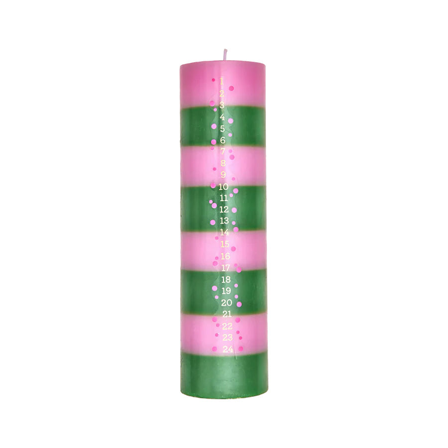 Striped Calendar Candle Pink/Green