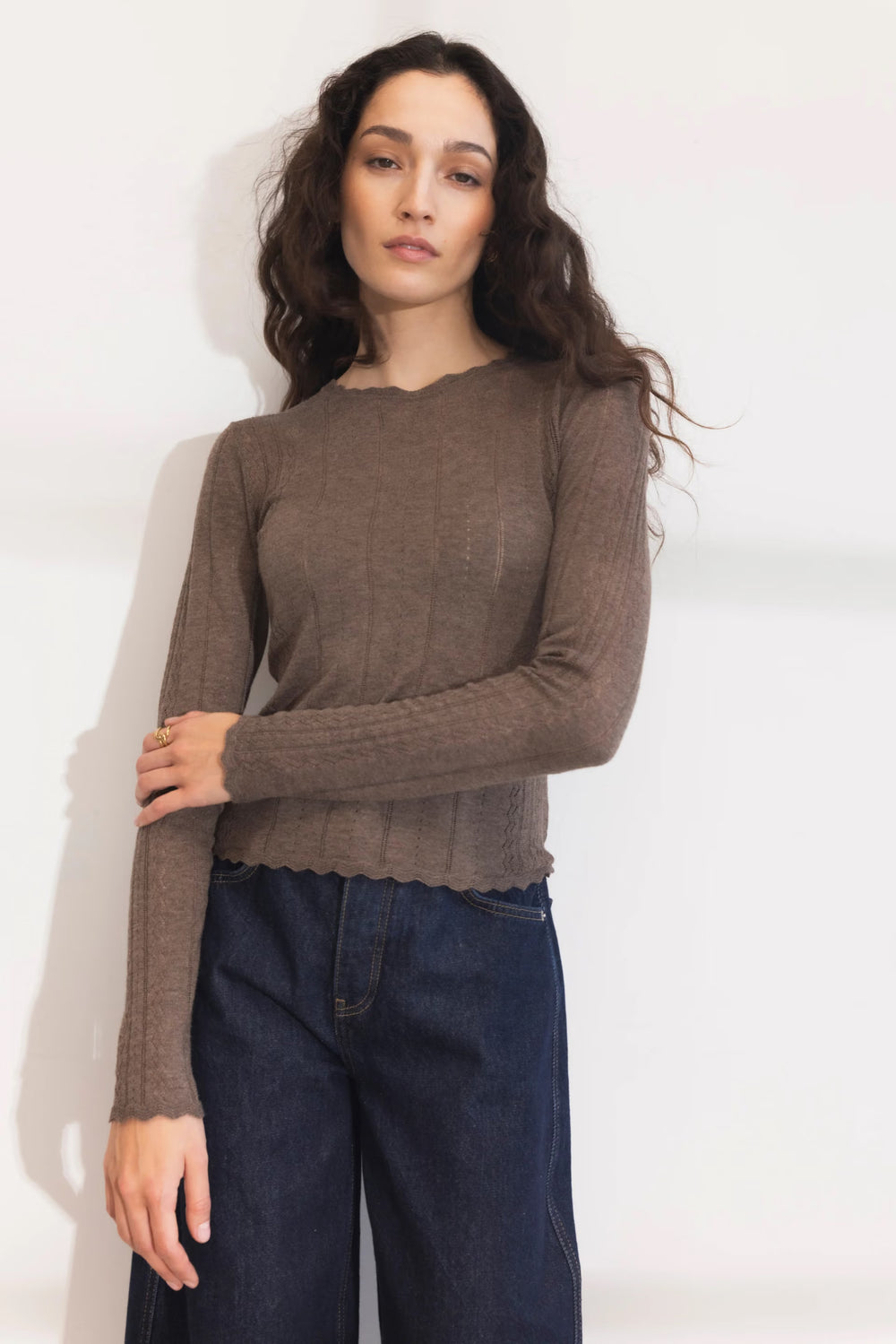 Safir Knit Top Dark Taupe Melange