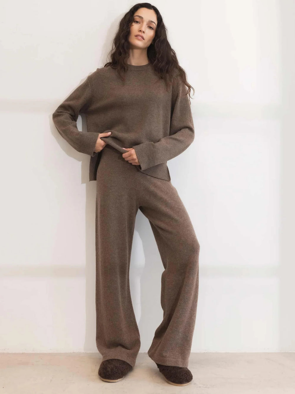 Talia Knit Trouser Dark Taupe Melange