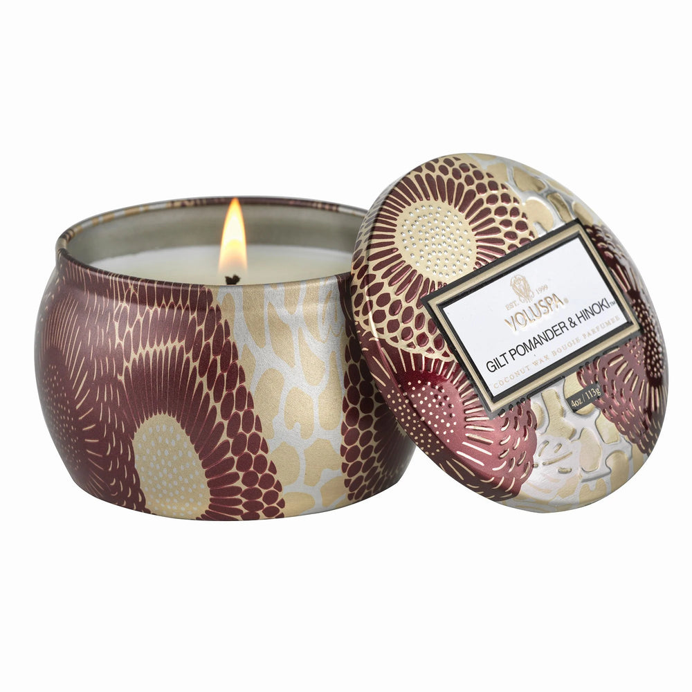 Mini Tin Candle 113G 25T Gilt Pomander & Hinoki