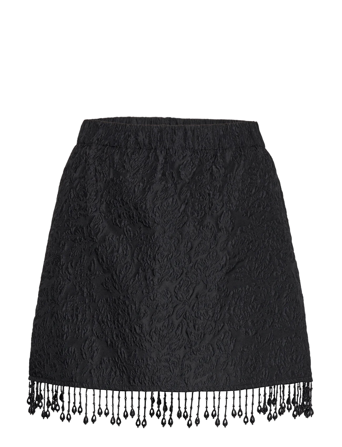Jacquard Organza Bead Fringe Mini Skirt Black