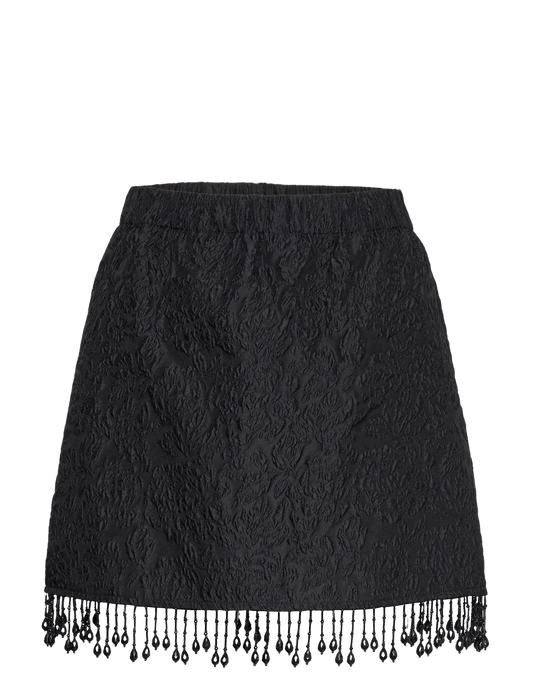 Jacquard Organza Bead Fringe Mini Skirt Black