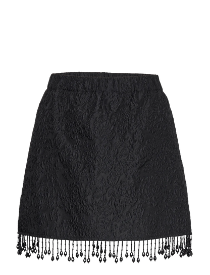 Jacquard Organza Bead Fringe Mini Skirt Black