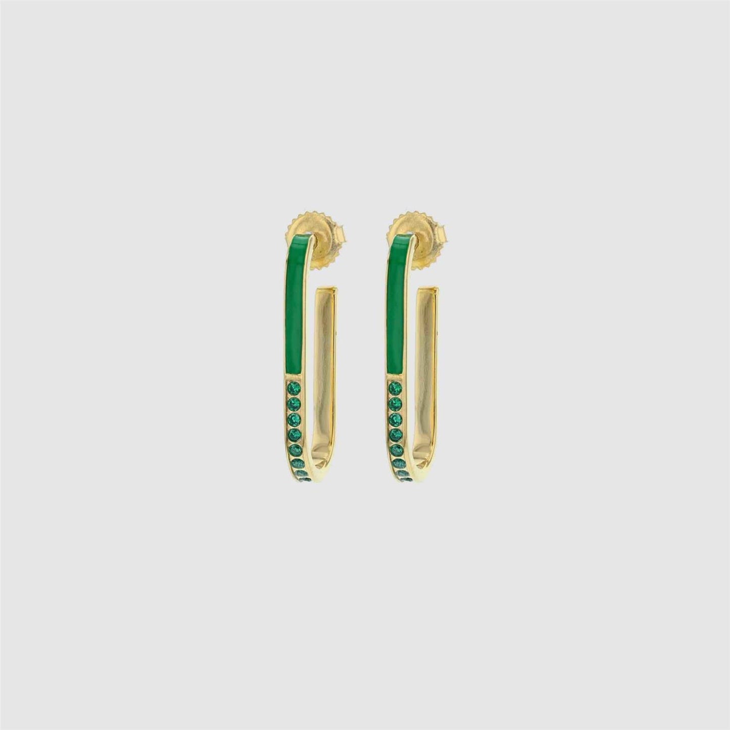Ray Flash Earrings Gold Plated Silver Dark Green