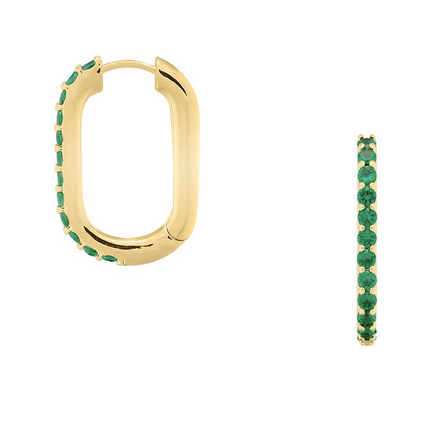 Emerald Crystal Encrusted Oval Hoop Earrings