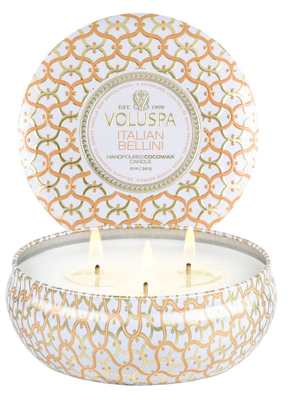 3-Wick Tin Candle – Italian Bellini 340g