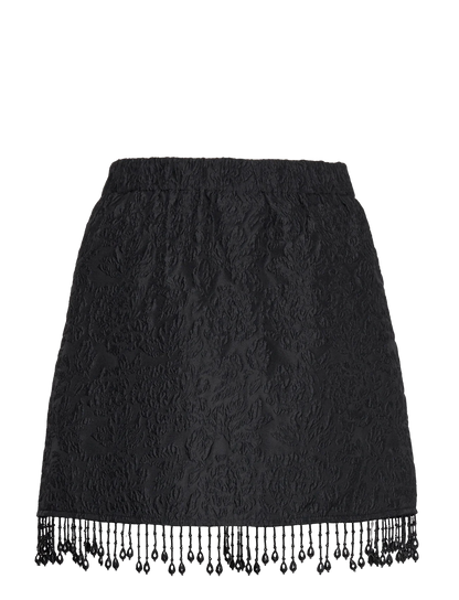 Jacquard Organza Bead Fringe Mini Skirt Black