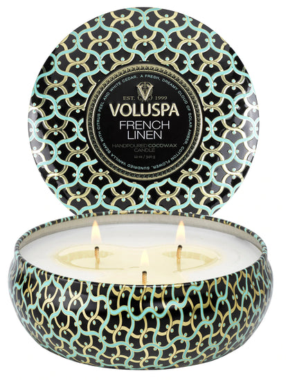 3-Wick Tin Candle – French Linen 340g