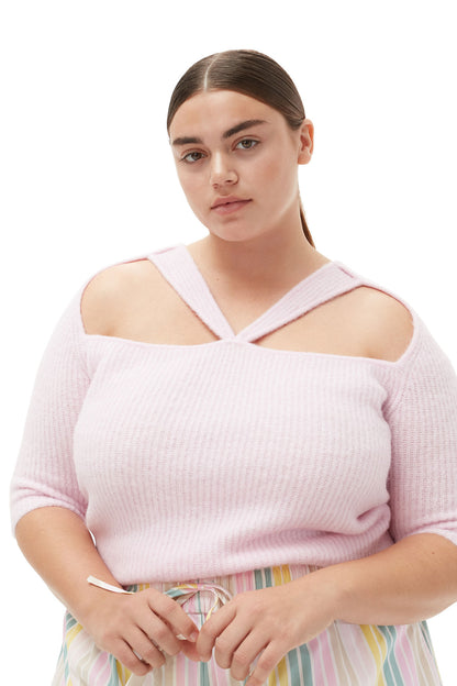 Soft Wool Cut Out Top Pink Tulle