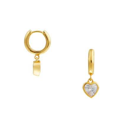 Crystal Heart Drop Earrings Gold