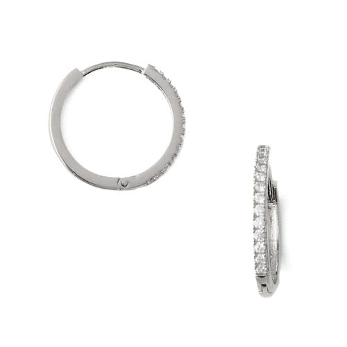 Pave Mid-Sized Huggie Hoop Earrings Silver