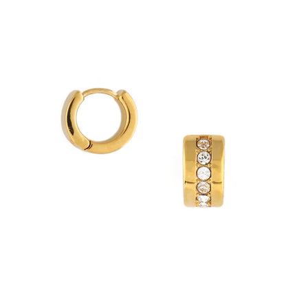 Crystal Inlay Huggie Hoop Earrings w/Swarowski Crystals Gold