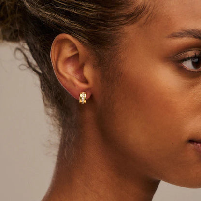 Crystal Inlay Huggie Hoop Earrings w/Swarowski Crystals Gold
