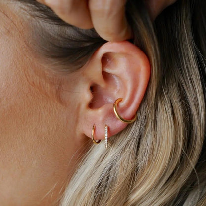 Mini Pave Hoop Earrings Gold w/CZ