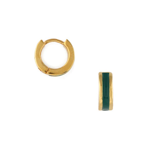 Emerald Green Enamel Inlay Huggie Hoop Earrings