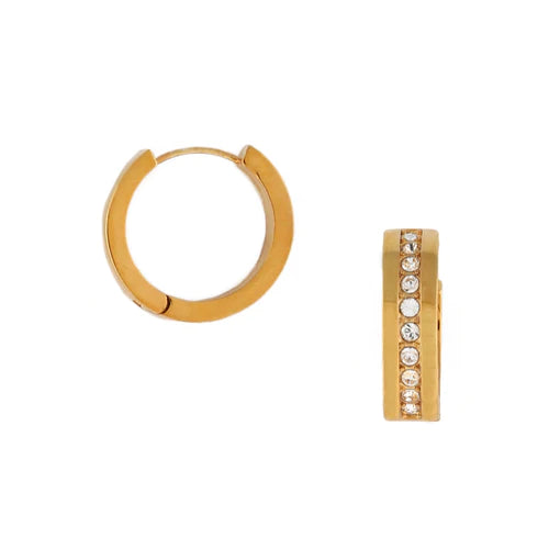 Crystal Inlay Mid Size Hoop Earrings w/Swarowski Crystals Gold
