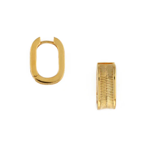 Chain Inlayed Mini Oval Hoop Earrings Gold