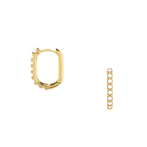 Pearl Encrusted Mini Oval Hoop Earrings Gold