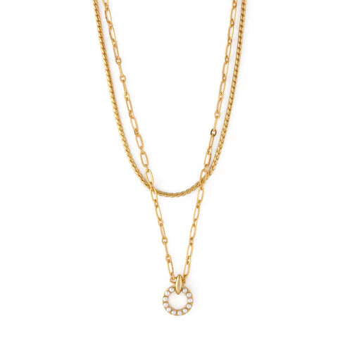 Pearl Open Circle 2-Row Necklace Gold
