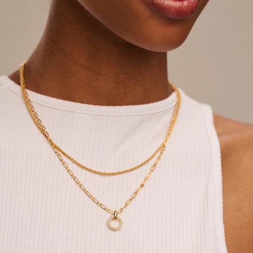 Pearl Open Circle 2-Row Necklace Gold