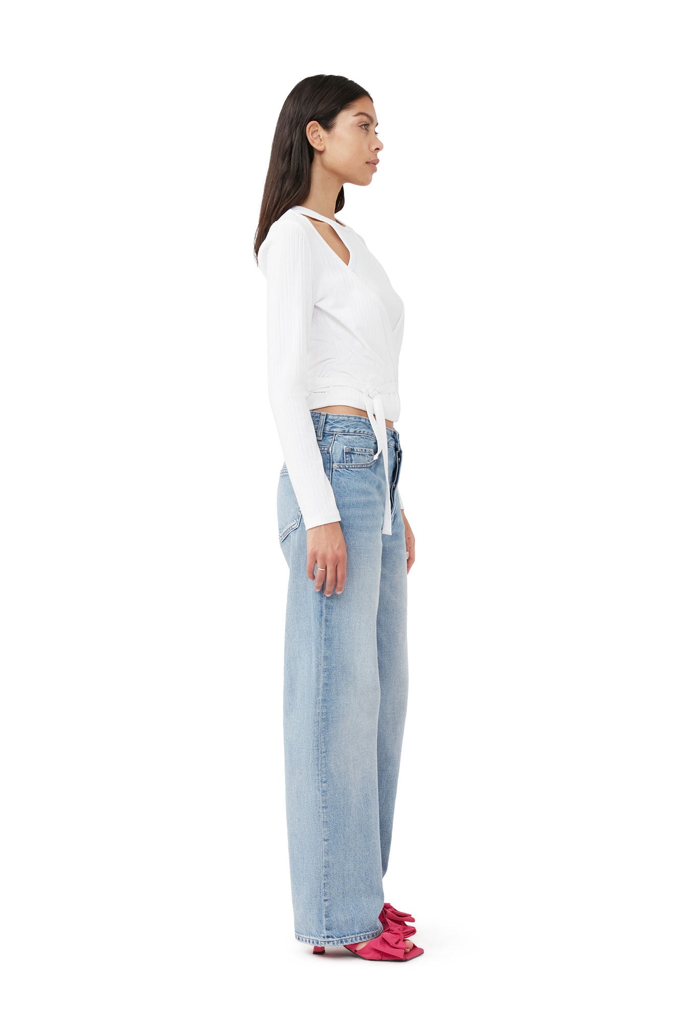 Rib Jersey Wrap Blouse Bright White