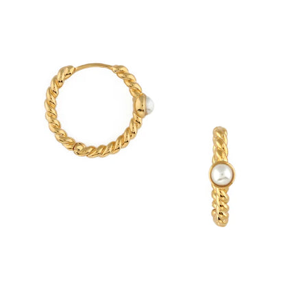 Rope & Pearl Stationed Hoop Earrings Gold