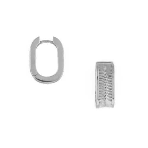 Chain Inlayed Mini Oval Hoop Earrings Silver